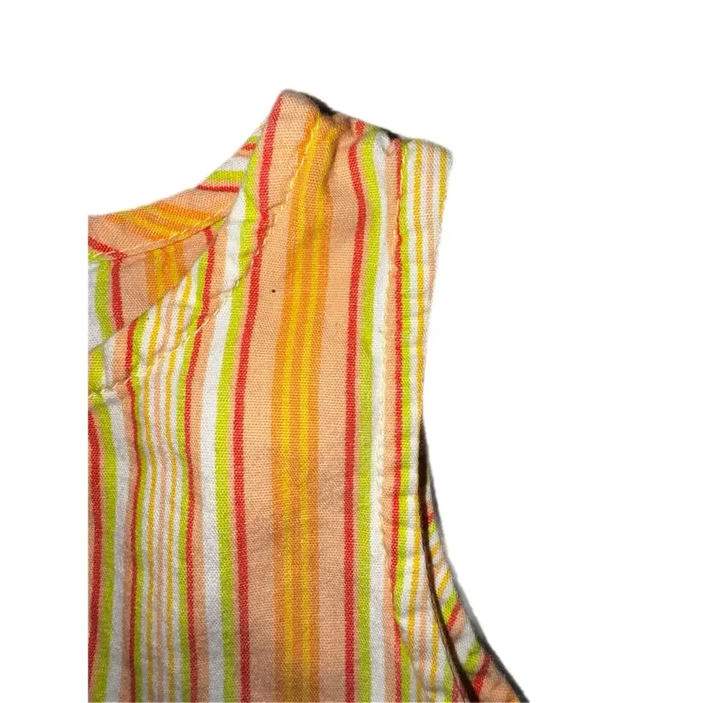 Vintage 12 M OshKosh B'gosh Sleeveless Dress Orange Yellow Striped Floral Y2K